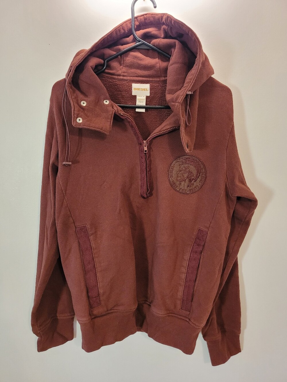 Vintage Diesel Gold Label Half Zip Scentyn Drawstring Hooded Mohawk Logo - M